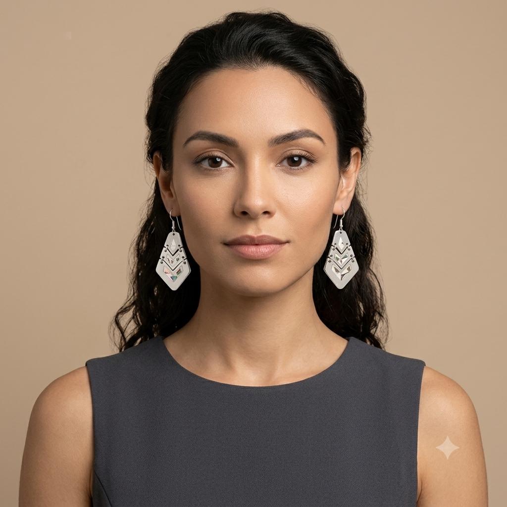 Silver Plated Abalone Inlay Azteca Earrings – Artisan Mexican Dangle Jewelry