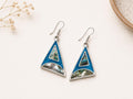 Silver Plated Abalone Shell Triangle Earrings – Blue Enamel Art Deco Design
