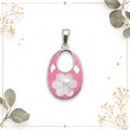 Silver Plated Mexican Pendant – Mother of Pearl Flower, Pink Resin, Boho Chic Style