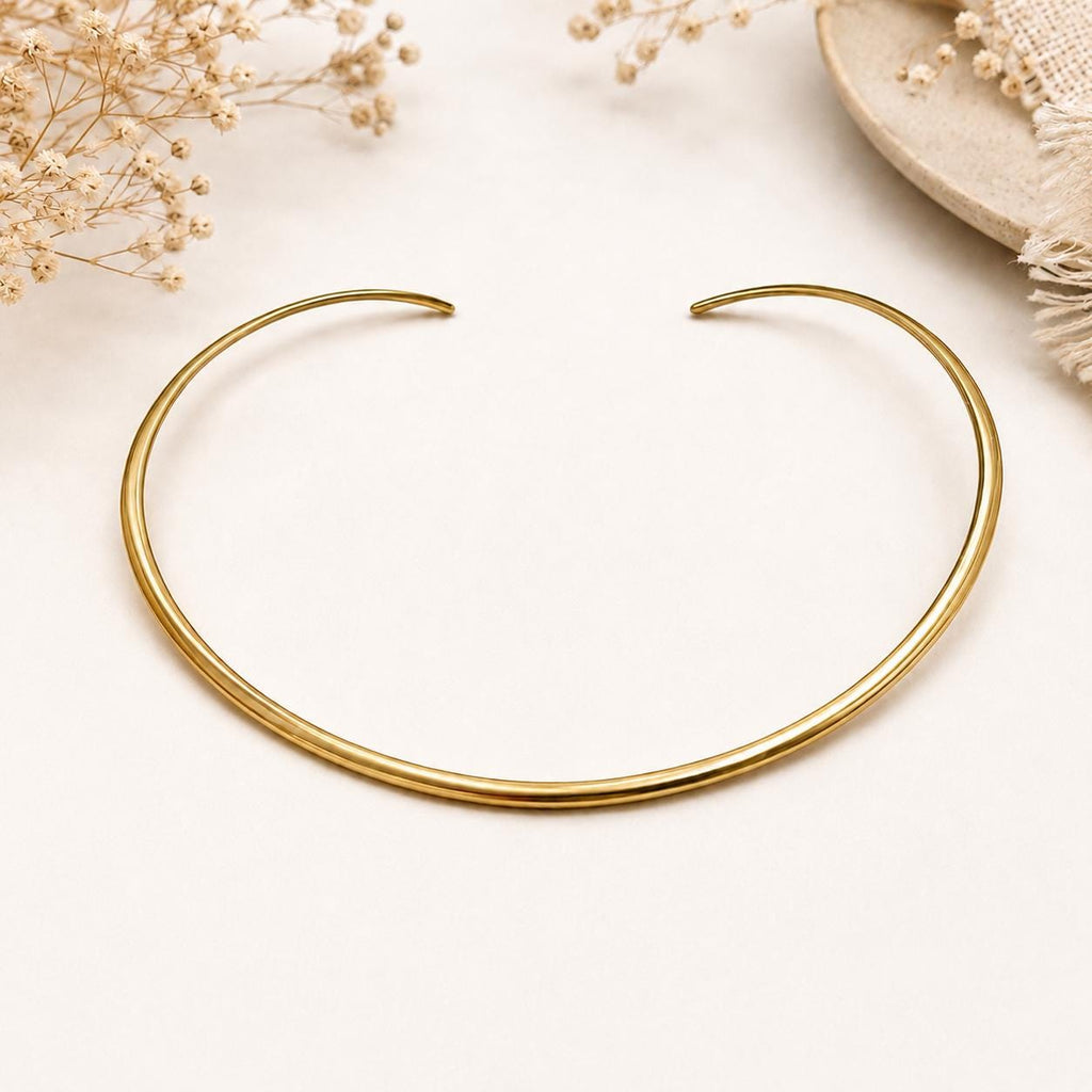 Handcrafted Polished Brass Open Choker Necklace – Minimalist Torc Collar