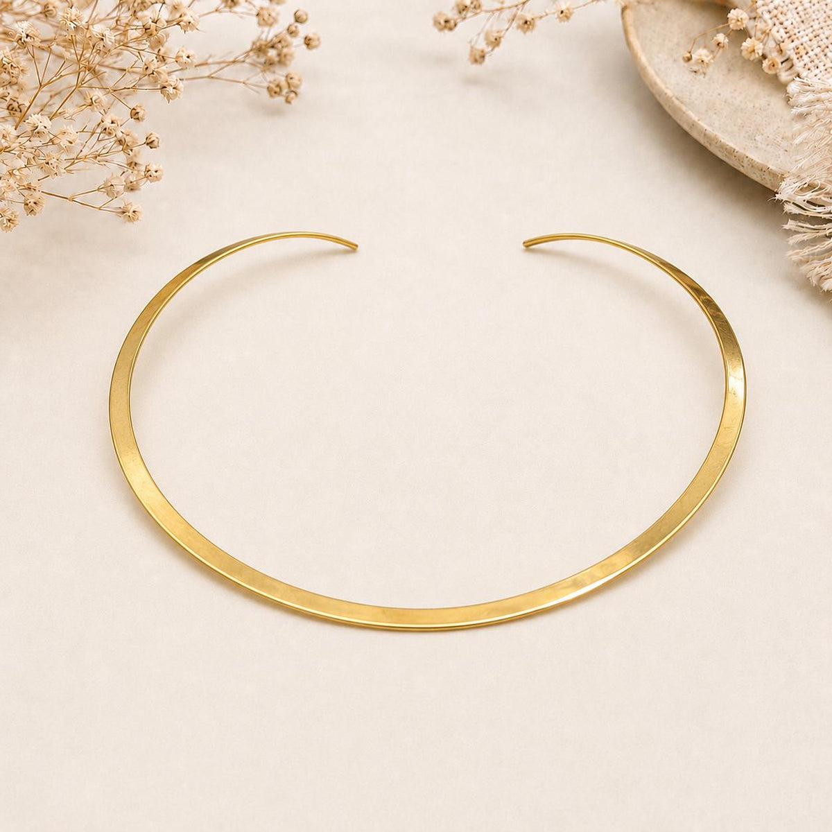 Polished Brass Mexican Choker Necklace – Minimalist Open Collar Statement Jewelry
