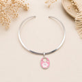 Silver Plated Choker with Pink Daisy Abalone Pendant – Mexican Statement Necklace