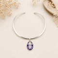 Silver Plated Mexican Torc Necklace with Purple Daisy Abalone Pendant
