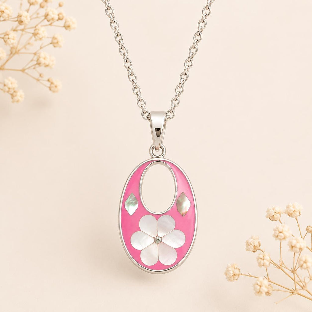 Vintage Mexican Silver Flower Pendant – Mother of Pearl Inlay, Taxco Artisan Boho Chic Necklace
