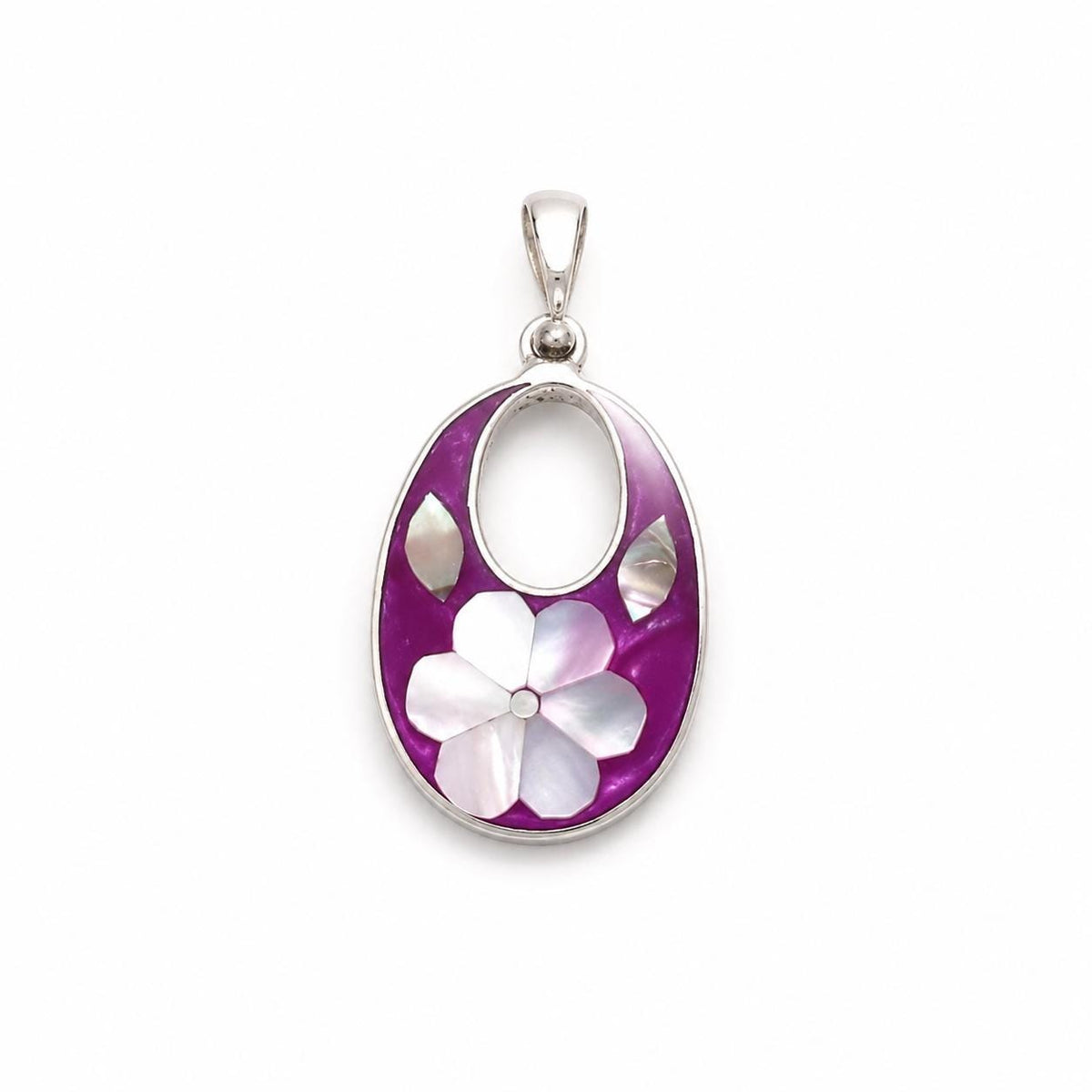 Silver Plated Mexican Flower Pendant: Mother of Pearl Inlay Boho Chic Taxco Jewelry