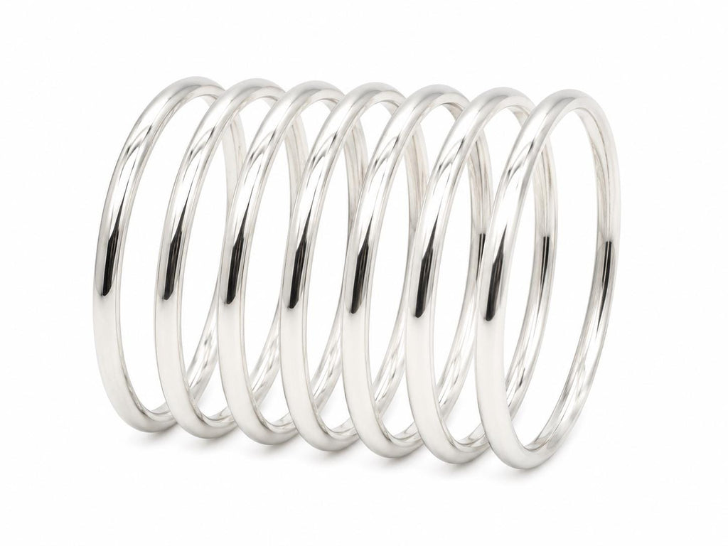 Boho Mexican Silver Plated Bangle Set: 7 Weekly Bracelets