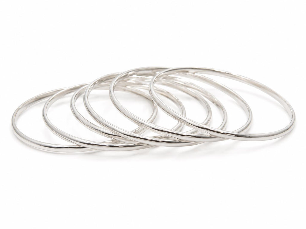 Mexican Boho Silver Plated Bangle Set: 7 Weekly Half Round Bracelets