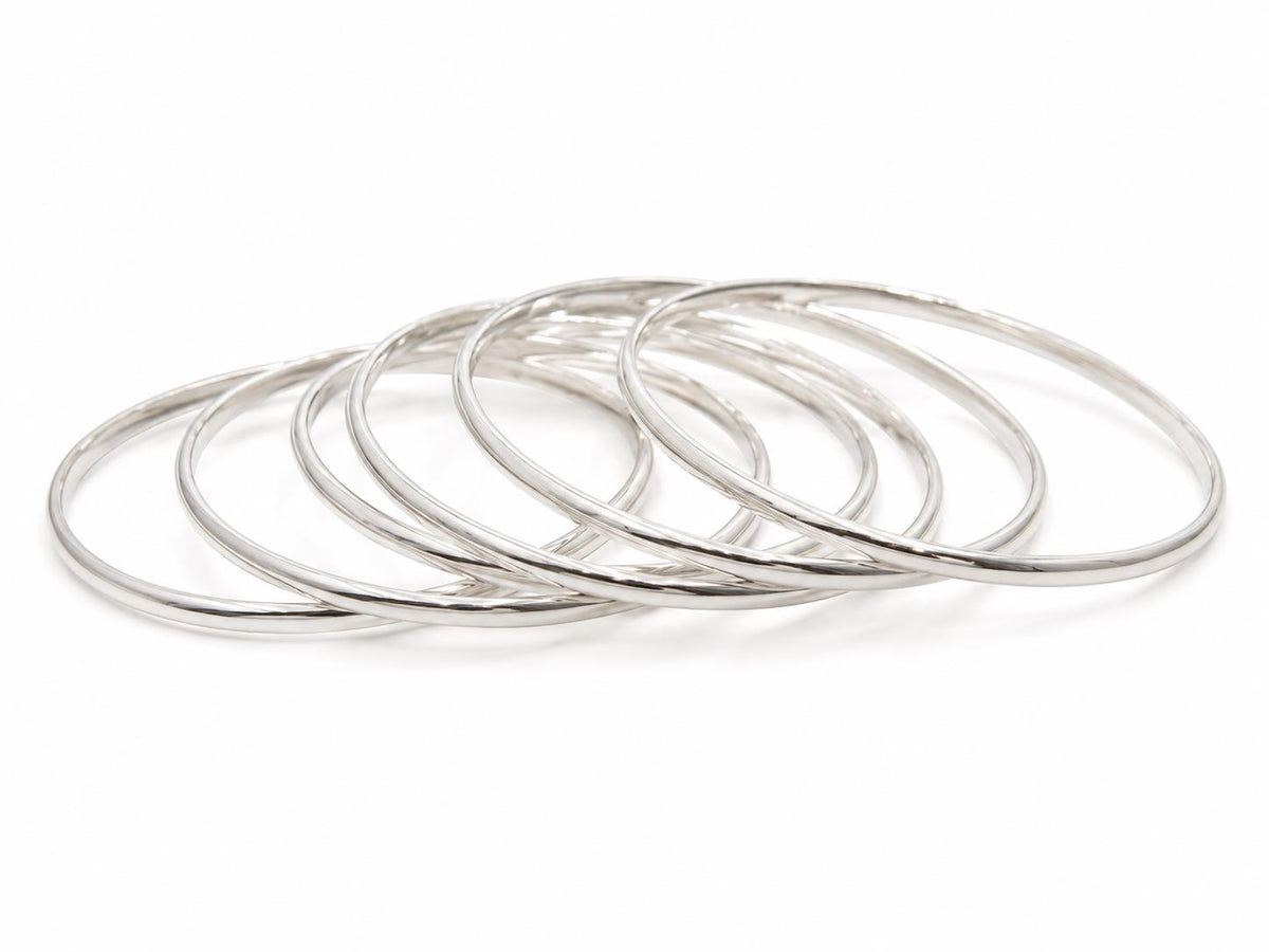 Mexican Boho Silver Plated Bangle Set: 7 Weekly Half Round Bracelets