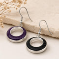 Silver Plated Hoop Earrings – Reversible Purple Black Resin, Taxco Handmade Jewelry