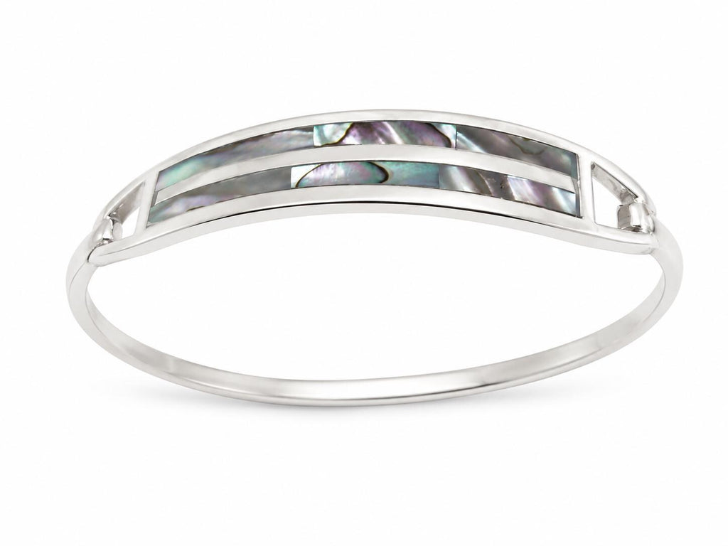 Elegant Silver Plated Mexican Bracelet with Art Deco Abalone Inlay