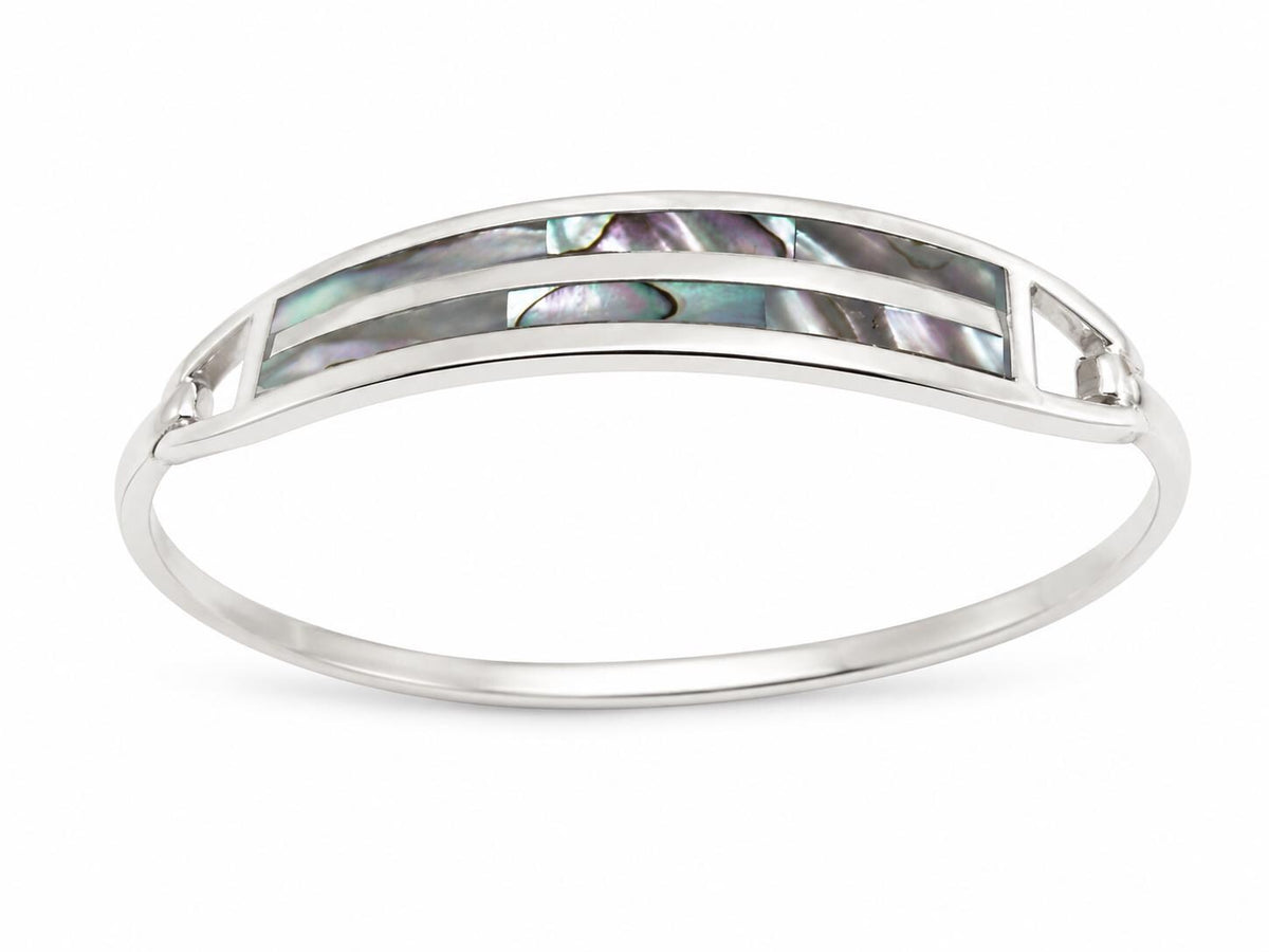 Elegant Silver Plated Mexican Bracelet with Art Deco Abalone Inlay