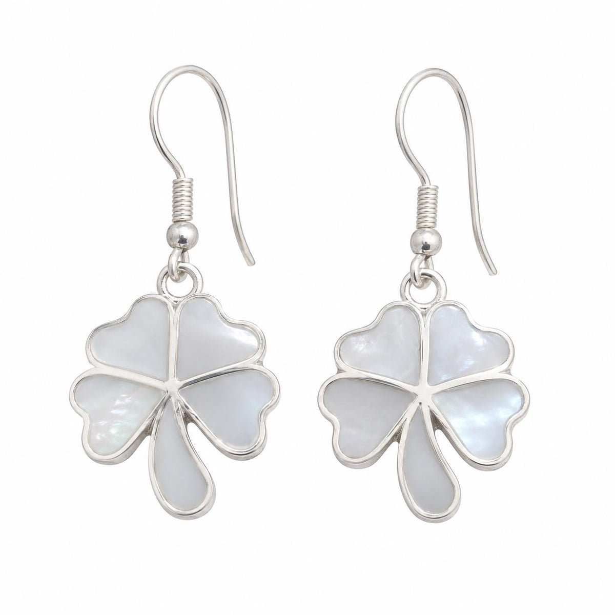Handcrafted Silver Plated Floral Mother of Pearl Earrings from Mexico