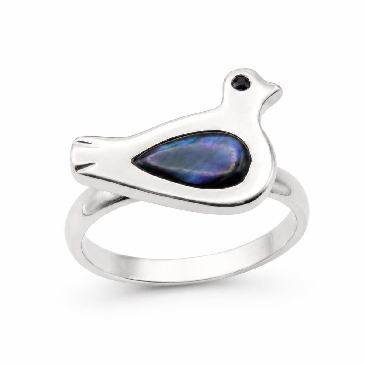 Silver Plated Duck Ring, Dyed Abalone, Artisan Mexican Jewelry