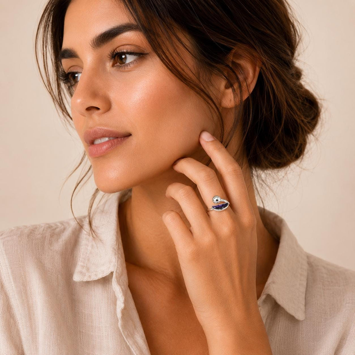 Silver Plated Abalone Crescent Moon Ring – Artisan Taxco Jewelry, Lightweight Design