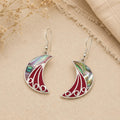 Silver Plated Mexican Abalone Shell Crescent Moon Earrings – Red Enamel Artisan Jewelry