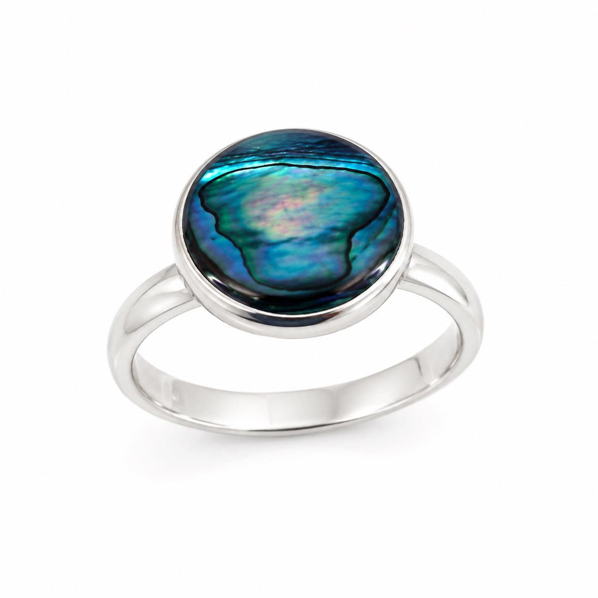 Elegant Handmade Silver Plated Mexican Ring with Blue Abalone