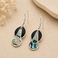 Handcrafted Mexican Silver Earrings with Abalone Shell & Resin Accents - Art Deco Geometric Design