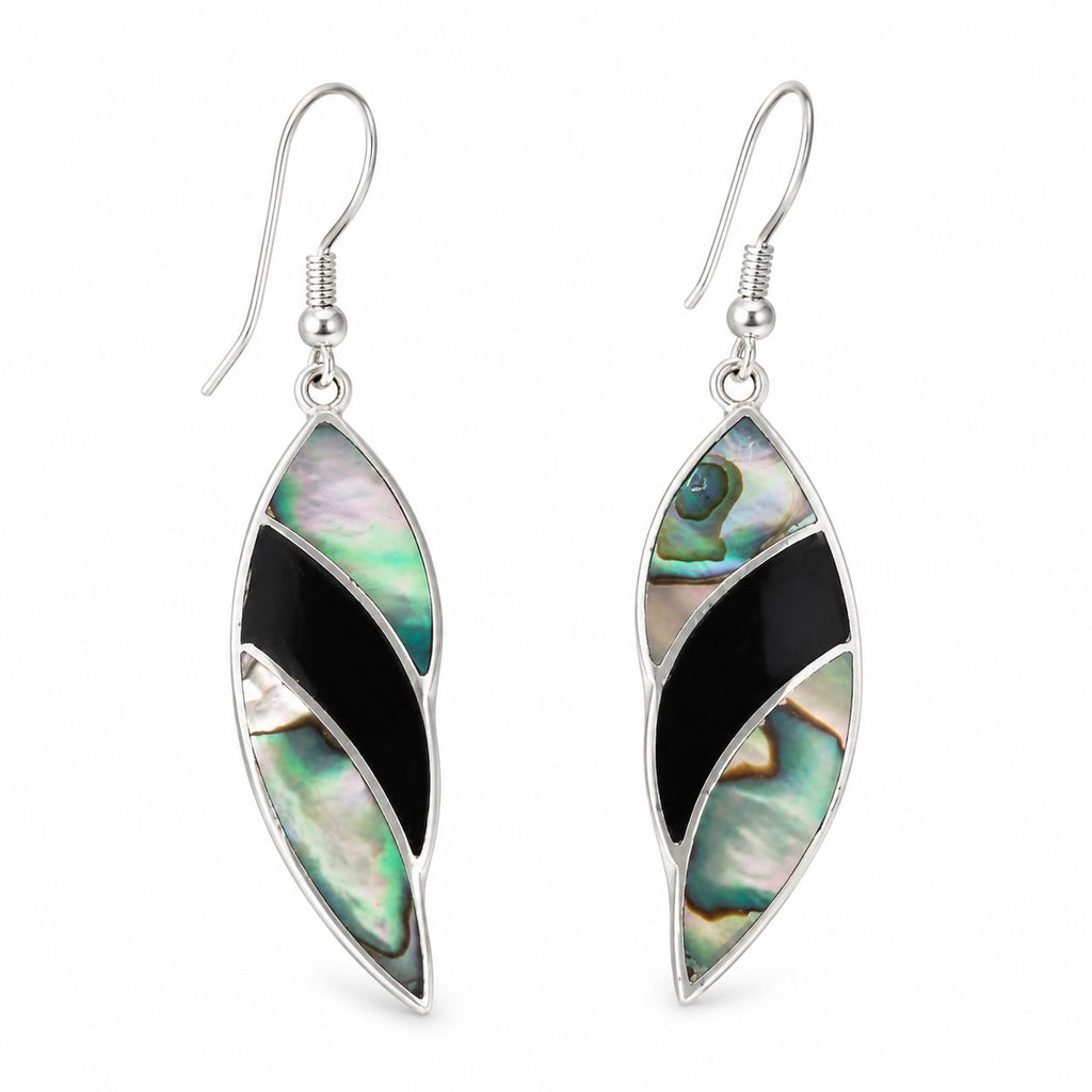 Handmade Mexican Abalone Shell Earrings with Silver 950 Plating – Artisan Leaf Design Taxco