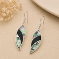 Handmade Mexican Abalone Shell Earrings with Silver 950 Plating – Artisan Leaf Design Taxco