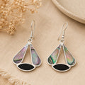 Exquisite Mexican Shell & Black Enamel Art Deco Dangle Earrings - Handmade Taxco Jewelry
