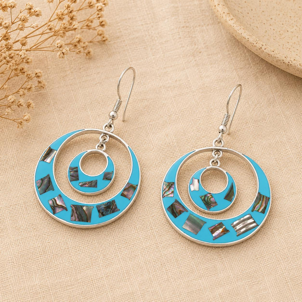 Handcrafted Silver Plated Abalone & Enamel Mosaic Statement Earrings