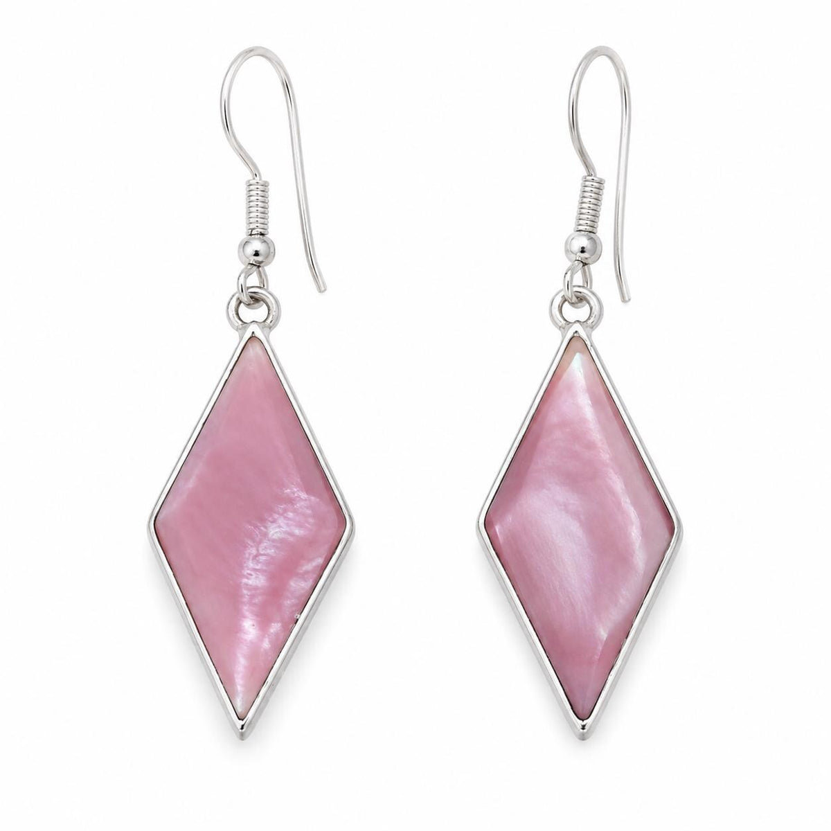 Rose Mother of Pearl Rhombus Earrings, Mexican Silver Plated, Geometric Jewelry