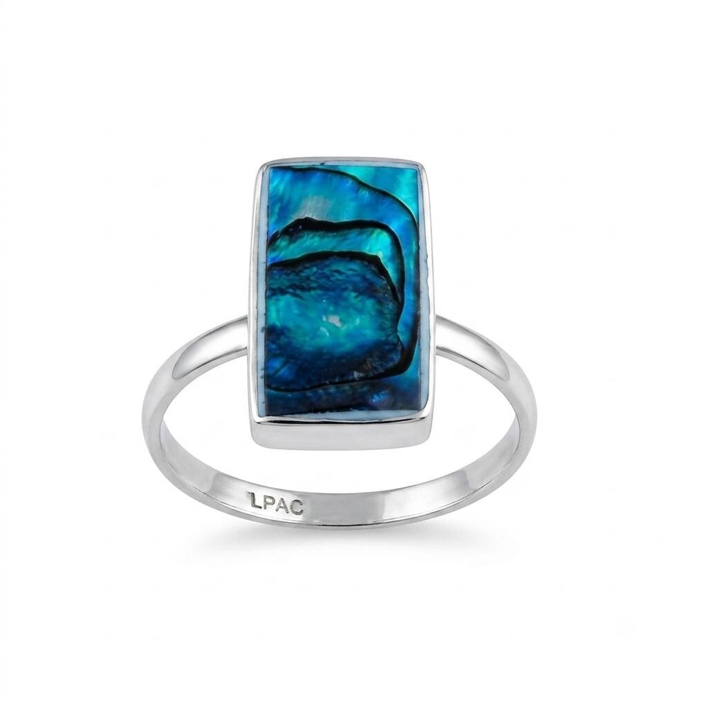 Silver Plated Abalone Ring: Geometric Taxco Mexican Design