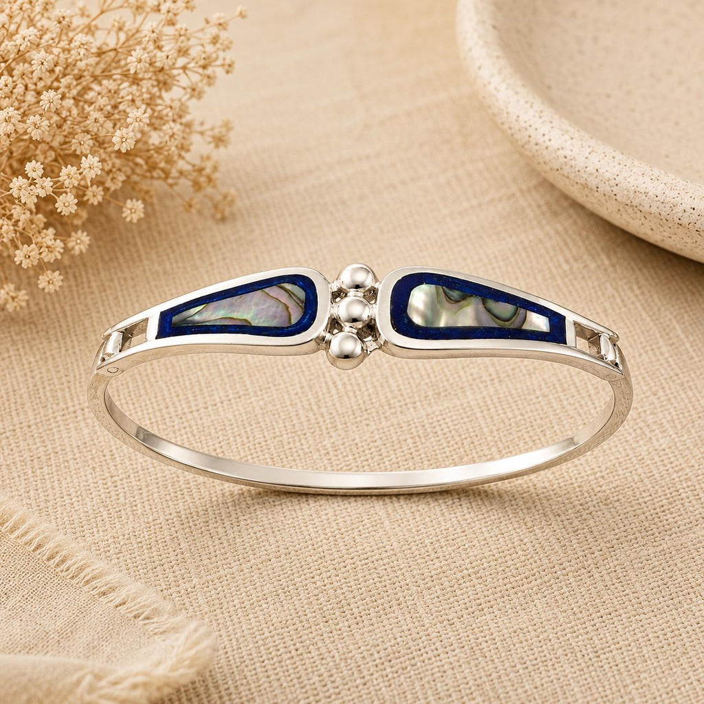 Art Deco Abalone Silver Plated Bracelet, Mexican Artisan Jewelry