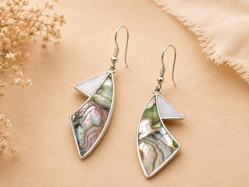 Silver Plated Abalone Earrings - Mexican Artisan Bohochic Geometric Jewelry