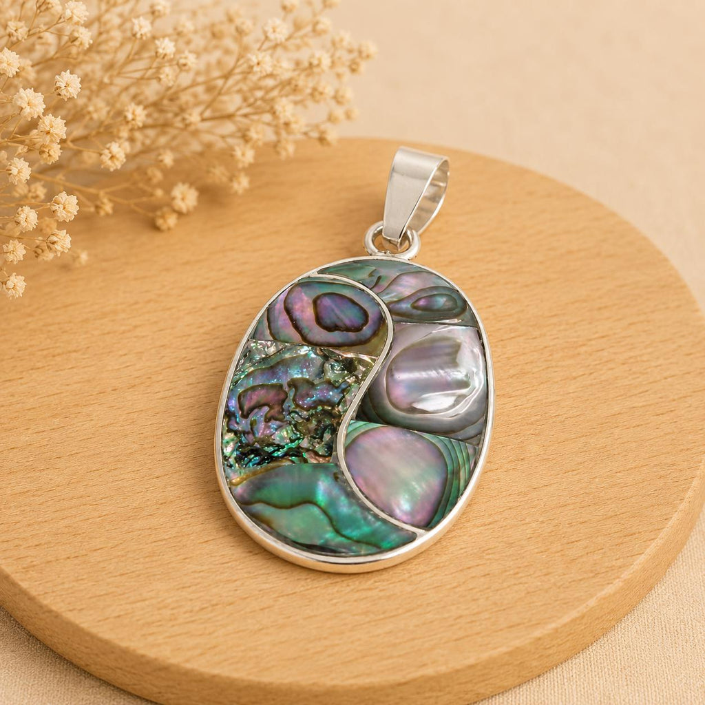 Mexican Handcrafted Abalone Shell Pendant with Boho Chic Silver Plating