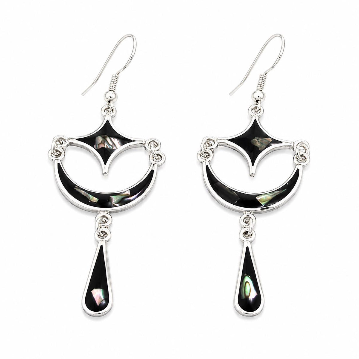 Abalone Moon & Star Earrings, Silver Plated, Mexican Artisan Jewelry