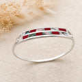 Handmade Taxco Silver Plated Cuff Bracelet – Abalone Shell, Red Resin Inlay Southwestern Jewelry