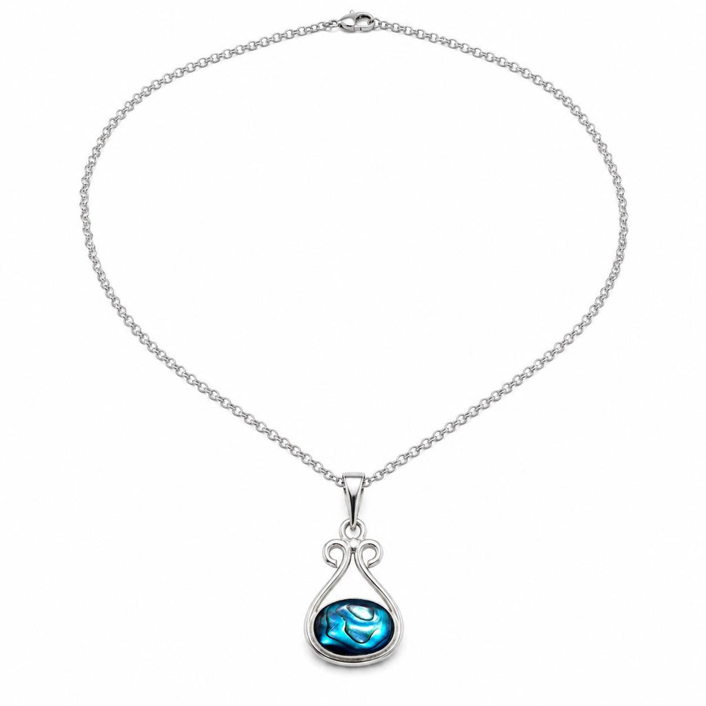 Mexican Artisan Silver Plated Abalone Shell Pendant Necklace with Stainless Steel Chain