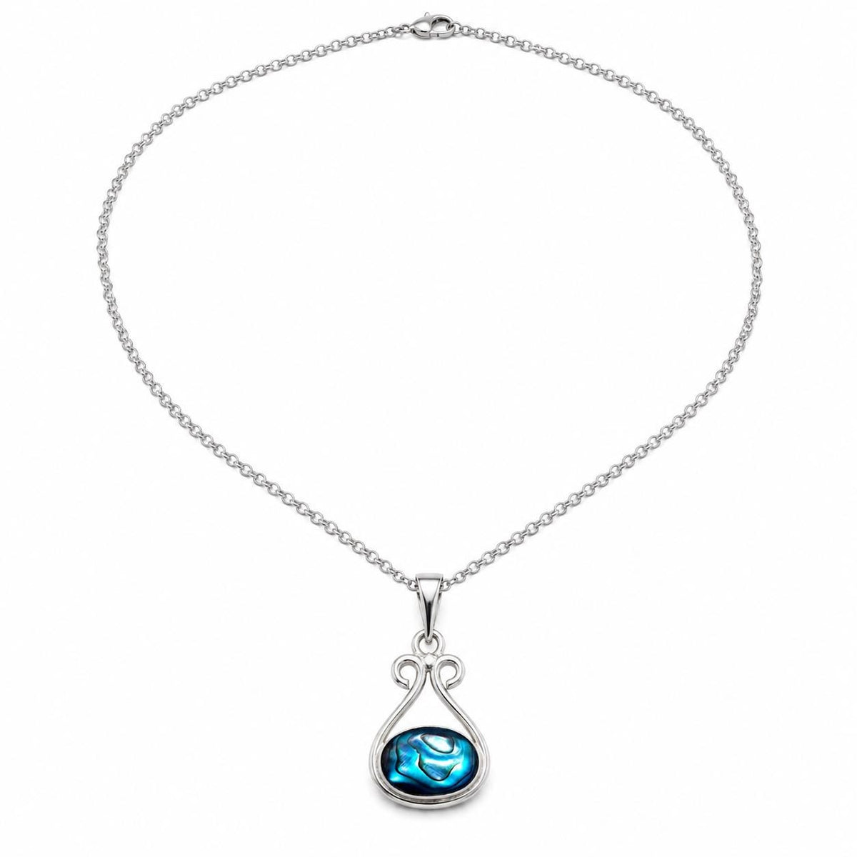 Mexican Artisan Silver Plated Abalone Shell Pendant Necklace with Stainless Steel Chain