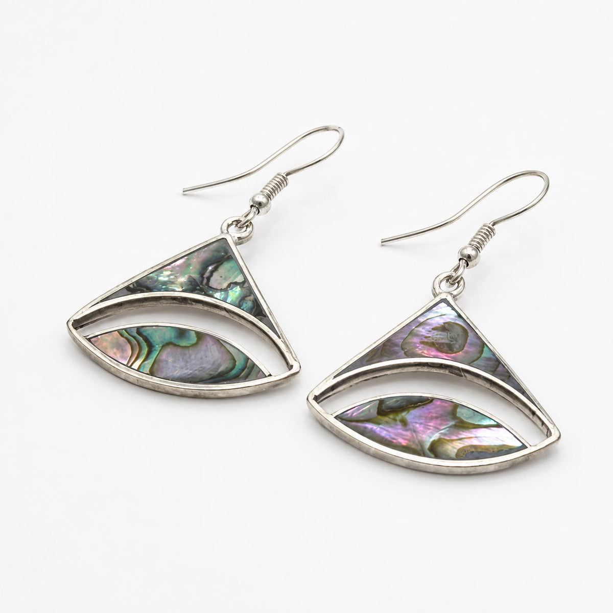 Mexican Artisan Silver Plated Abalone Shell Earrings: Boho Jewelry Handmade in Taxco