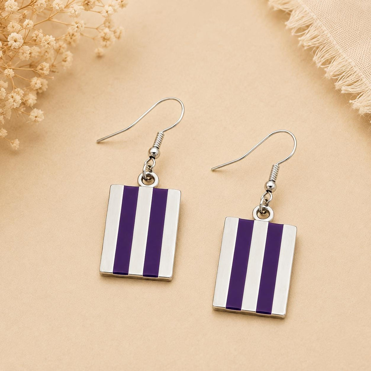 Handcrafted Silver-Plated Purple Resin Geometric Earrings – Mexican Enamel Effect Dangle