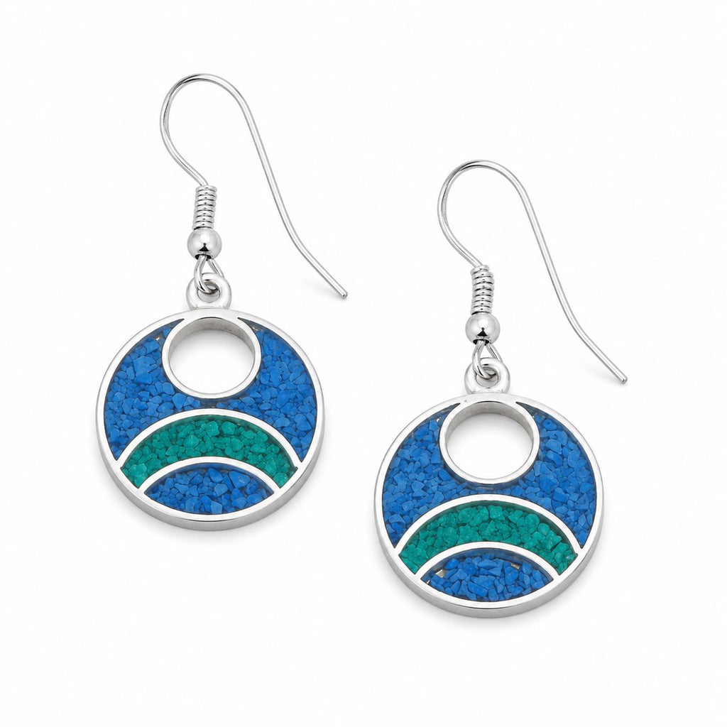 Taxco Silver Hoop Earrings – Turquoise, Malachite Inlay, Boho Chic Style