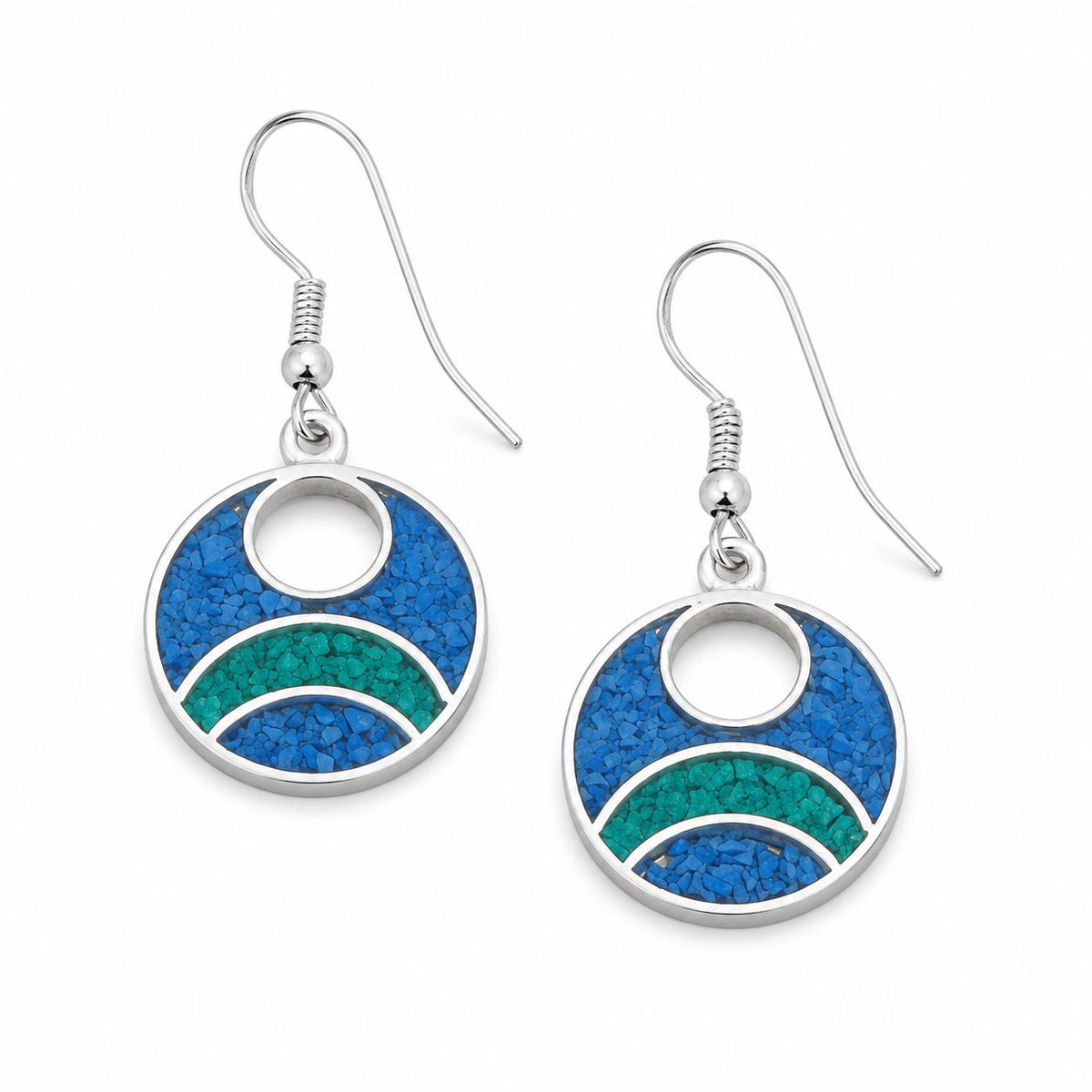 Taxco Silver Hoop Earrings – Turquoise, Malachite Inlay, Boho Chic Style