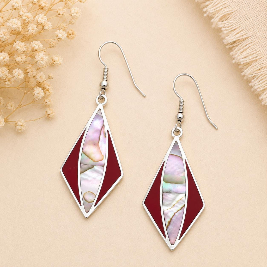 Handcrafted Abalone Shell Earrings with Red Enamel Effect – Silver Plated Mexican Artisan Jewelry