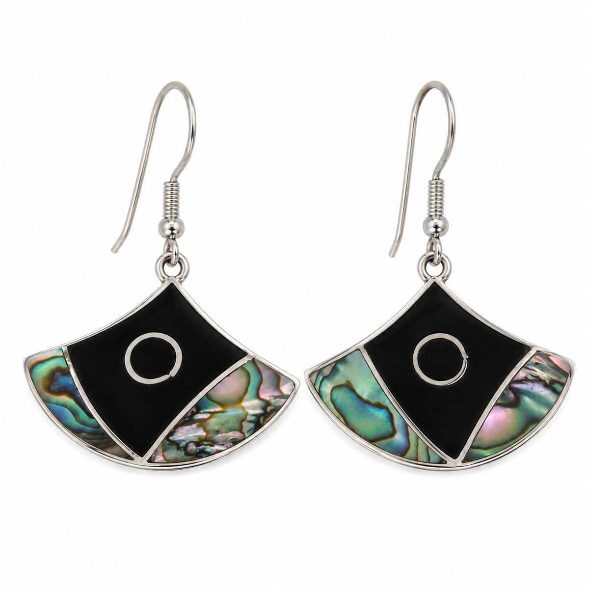 Silver Plated Mexican Jewelry with Abalone Shell Fan Earrings Handmade in Taxco