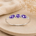 Handcrafted Mexican Mother of Pearl Bracelet with Silver Plated Purple Bohochic Design