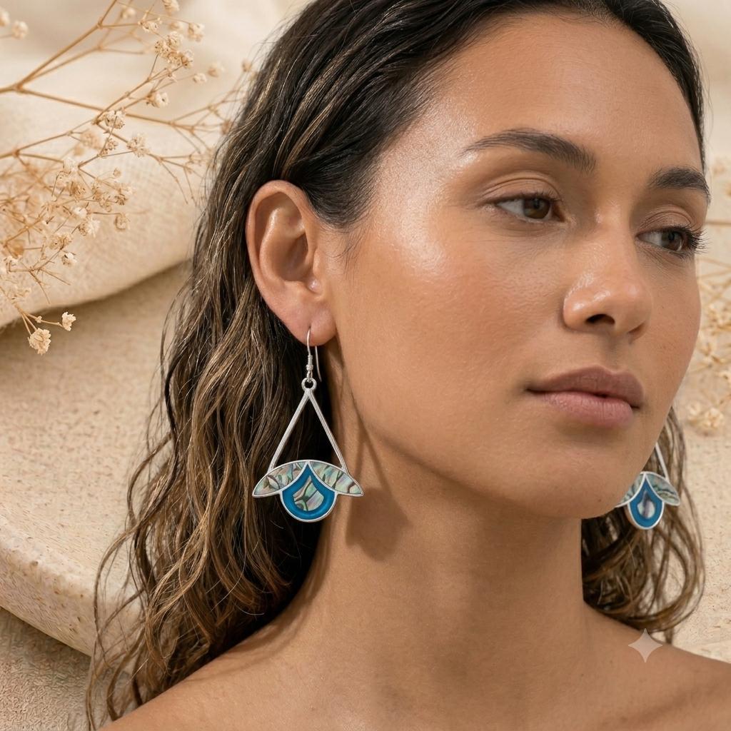 Artisan Mexican Silver Plated Abalone Shell Daisy Earrings – Taxco Enamel Resin Jewelry