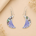 Handcrafted Abalone Crescent Moon Earrings, Silver Plated Art Deco Enamel Mexican Jewelry