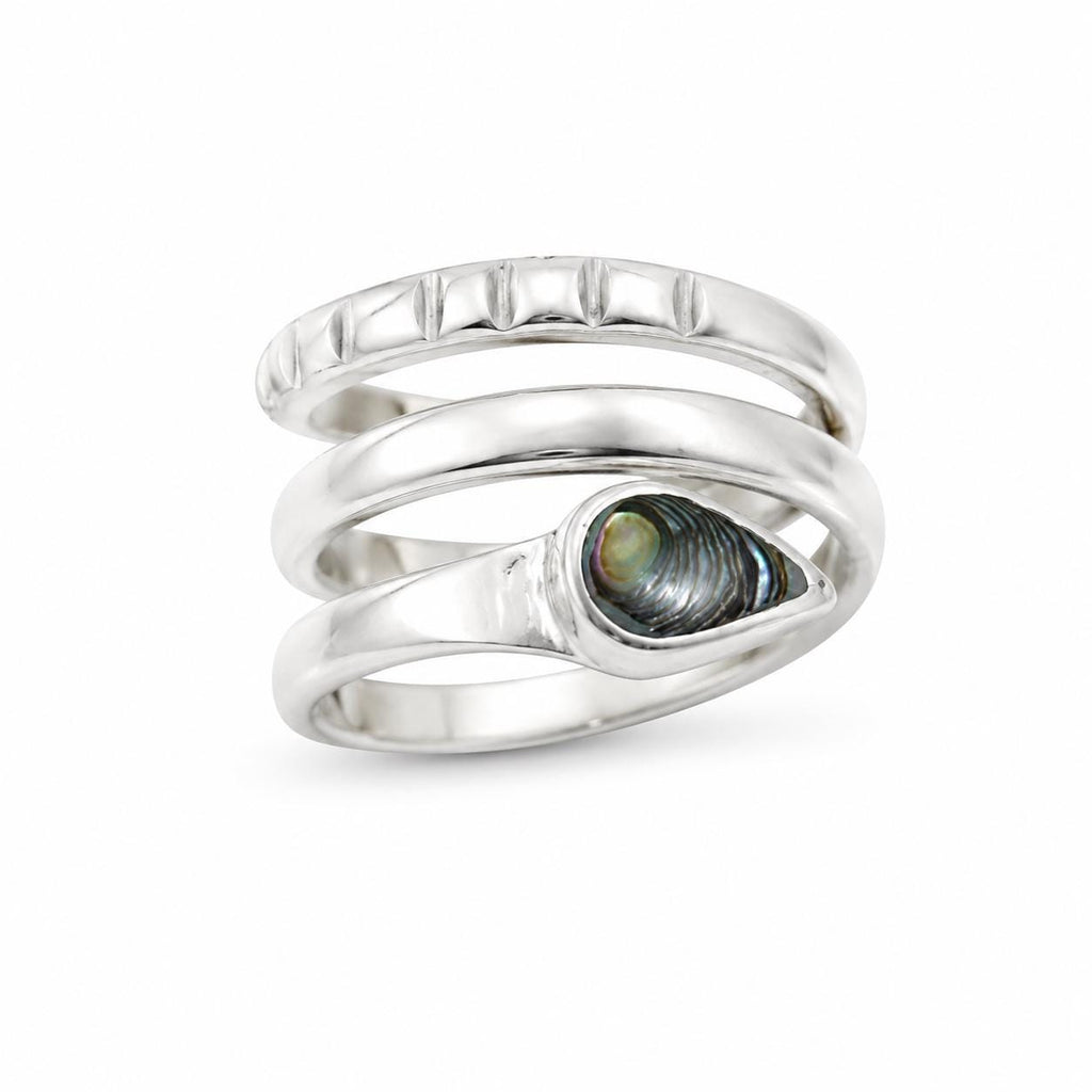 Silver Plated Snake Ring with Abalone – Handcrafted Taxco Mexican Jewelry