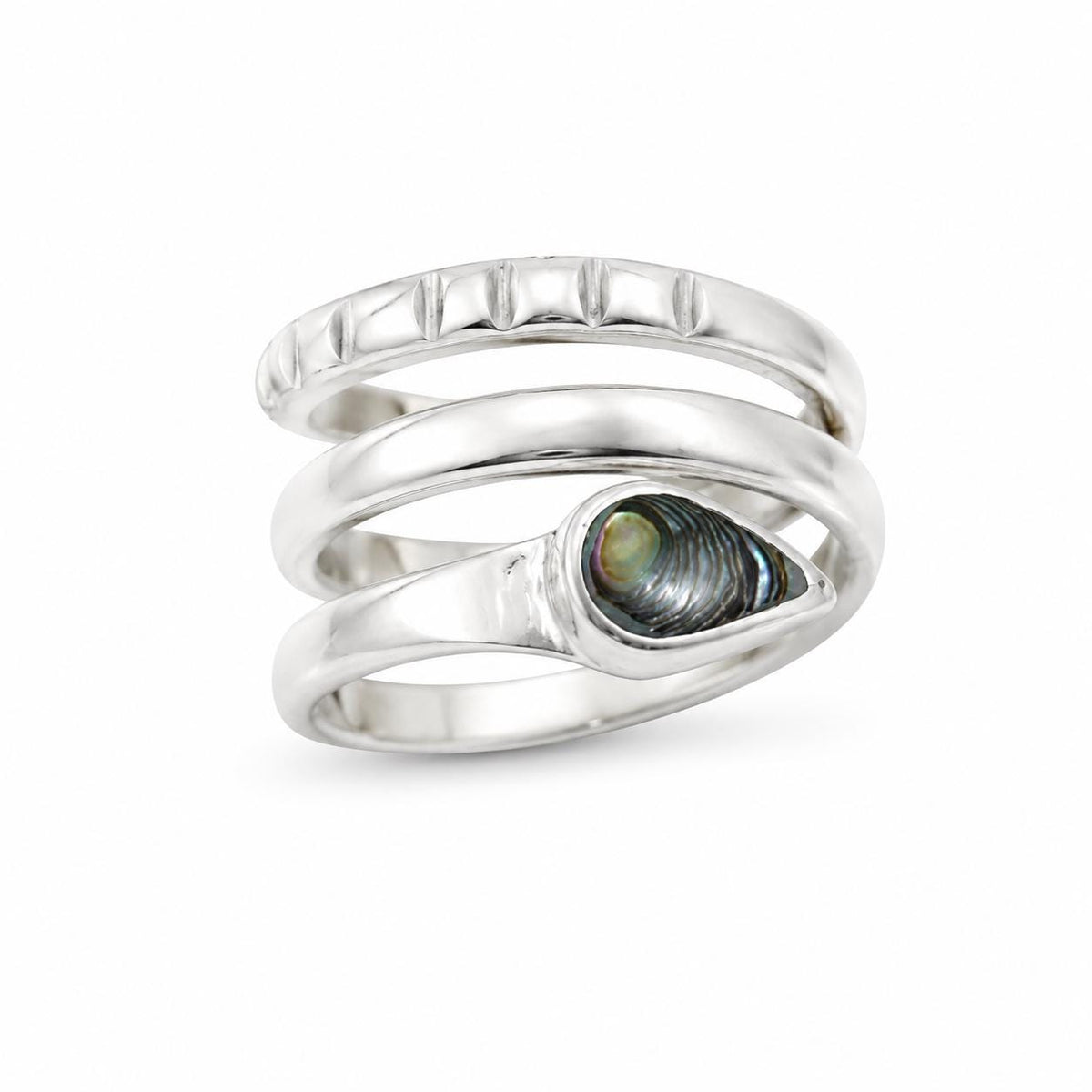 Silver Plated Snake Ring with Abalone – Handcrafted Taxco Mexican Jewelry