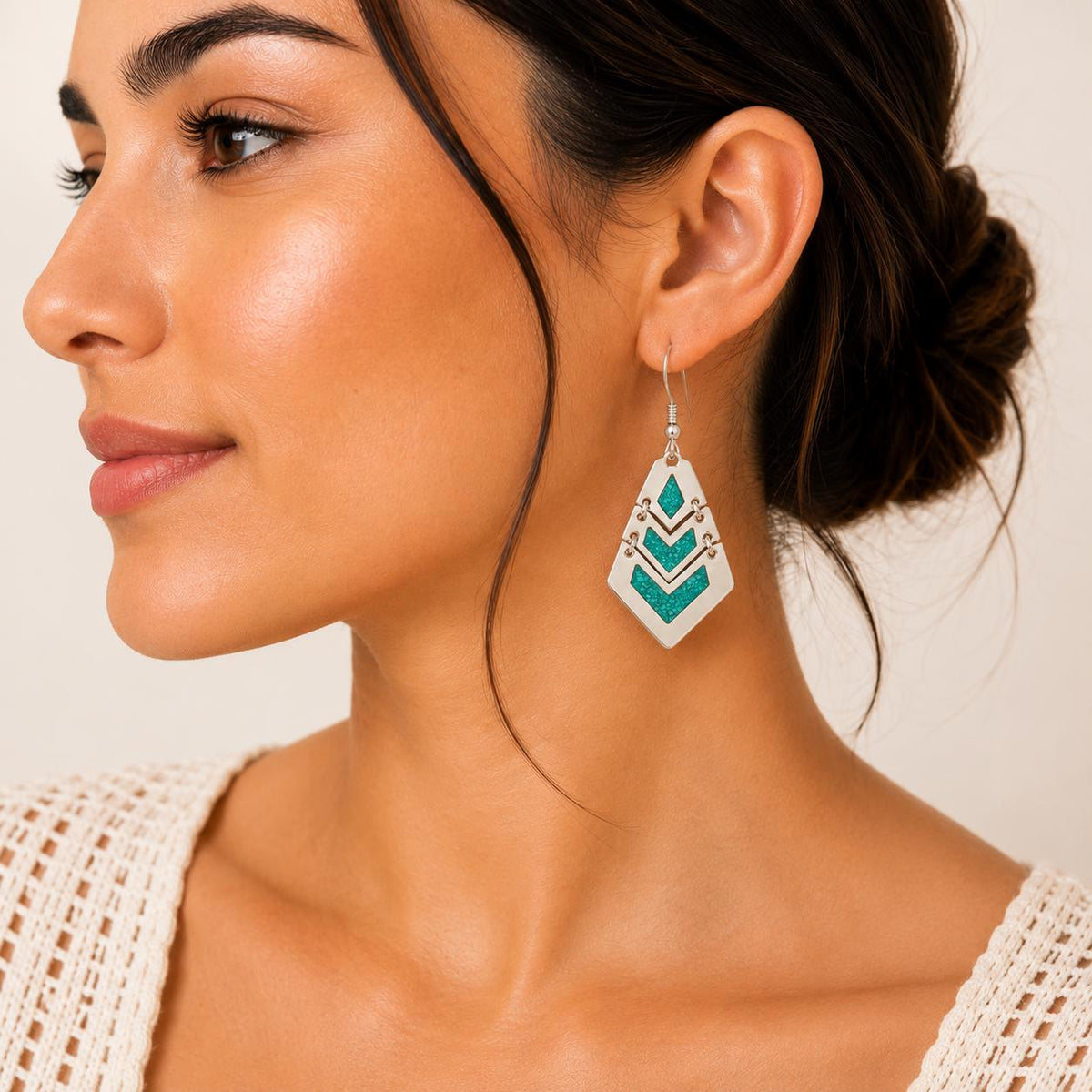 Handmade Silver Plated Malachite Earrings: Articulated Azteca Design with Chain Detail, Mexican Artisan Jewelry