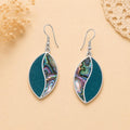 Silver Plated Abalone Shell Earrings – Green Enamel Art Deco Design from Taxco