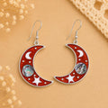 Handcrafted Silver Plated Crescent Moon Earrings: Abalone & Nacre Resin, Boho Chic Artisan Mexican Jewelry