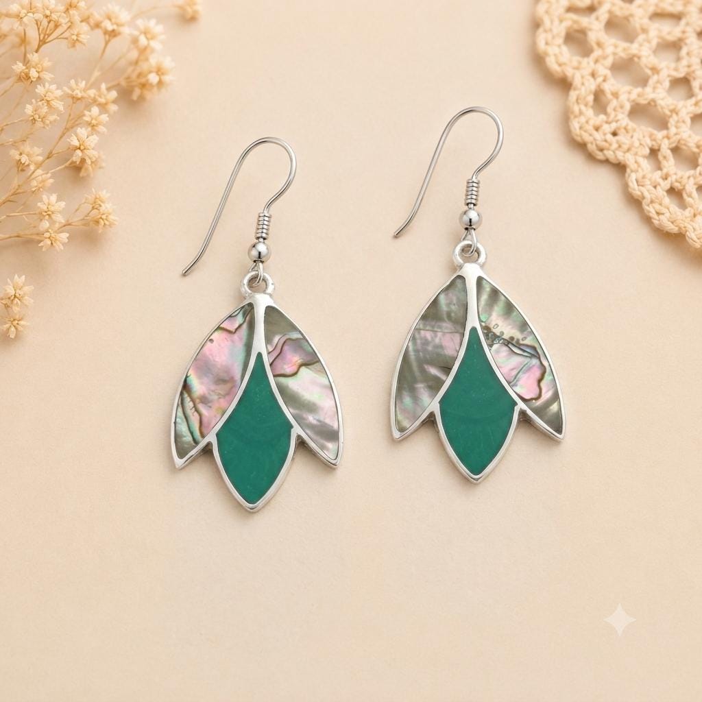 Handcrafted Silver-Plated Abalone Resin Tulip Earrings, Mexican Artisan Jewelry