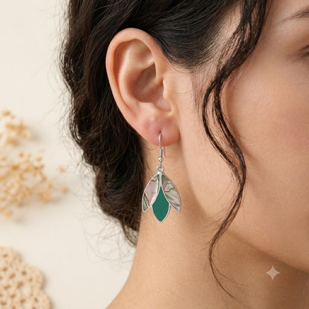 Handcrafted Silver-Plated Abalone Resin Tulip Earrings, Mexican Artisan Jewelry